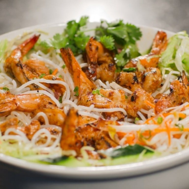 Shrimp & Lemongrass with Egg Rolls (Bun Tom Nuong Cha Gio).